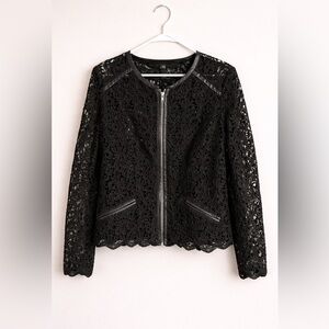 INC International Concepts Black Lace Women Petite XLarge Zip Jacket Crochet